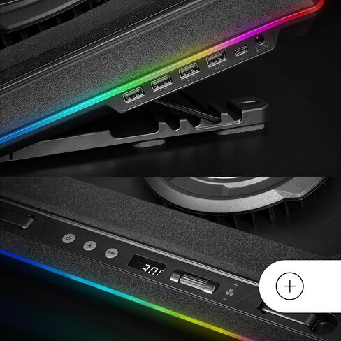 Mars Gaming MNBC Ultra, Cooling Base and Stand, 140 mm Fan, CoolCore Airflow Technology, RGB Chroma, 5 Positions, Compatible with Laptops up to 18 Inches, Smartphone Holder, 4 x USB-A, Black in Saudi Arabia