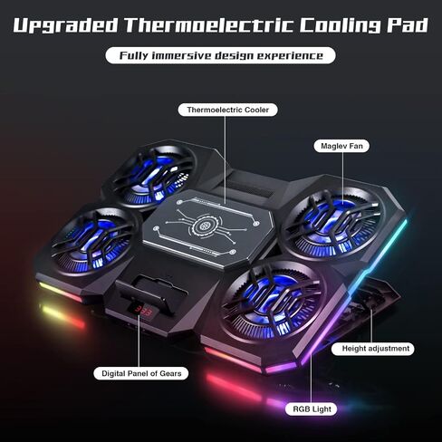 Laptop Cooling Pad with Thermoelectric Cooler and 4 Fans, Powerful Laptop Cooler, Independent Control, Multi-Gear Adjustment, RGB, 14-21 Inch Laptop Stand (Laptop Cooling Pad) in Kuwait