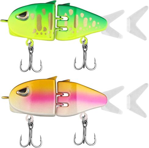2 Pack Mini Glide Bait, Slow Sinking Multi-Jointed Swimbait for Bass Fishing, Freshwater and Saltwater Fishing Lures, Lifelike Wobbler for Predator Fish in Saudi Arabia