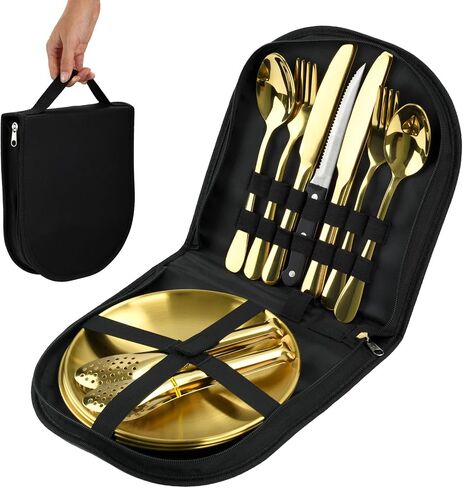 20-Piece Gold Stainless Steel Silverware Set With Organizer in Saudi Arabia