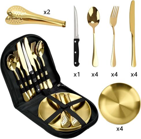 20-Piece Gold Stainless Steel Silverware Set With Organizer in Saudi Arabia
