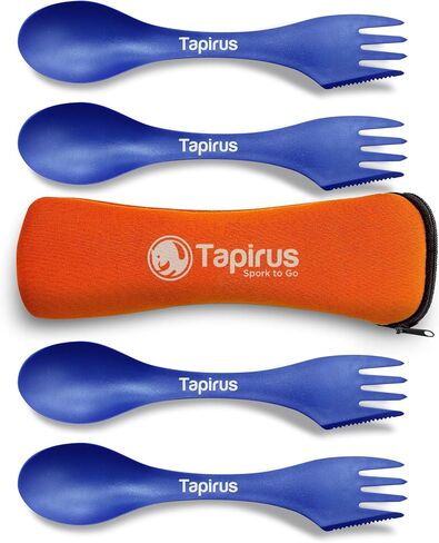 Tapirus - 4 Spork to Go Set - 7-inch Durable & BPA Free Sporks - Spoon, Fork and Knife Combo Utensils Flatware - Mess Kit for Camping, Hunting and Outdoor Activities - Comes in a Carrying Case in Saudi Arabia