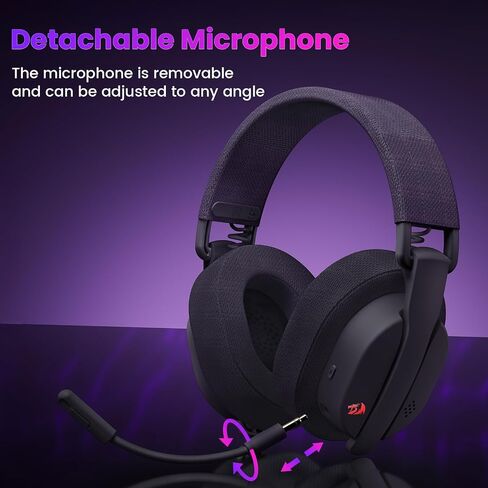 Redragon H888 Wireless Gaming Headset with 7.1 Surround Sound, Tri-Mode Gaming Headphones, 168G Lightweight Design - Detachable Mic - 40MM Driver Soft Memory Foam Padding Gamer Headset for PC, Black in Saudi Arabia