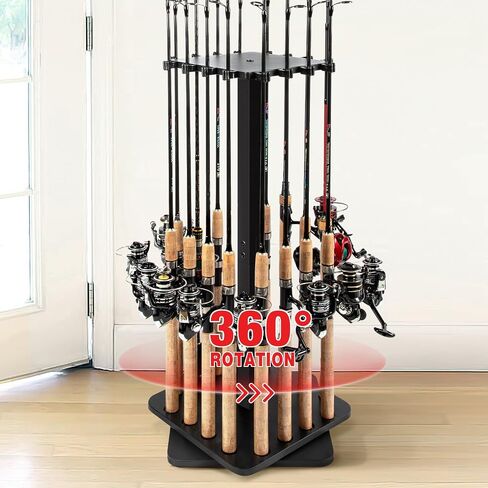 Ghosthorn Rotating Fishing Rod Holder for Garage,Wood Floor Pole Rack Black in Saudi Arabia