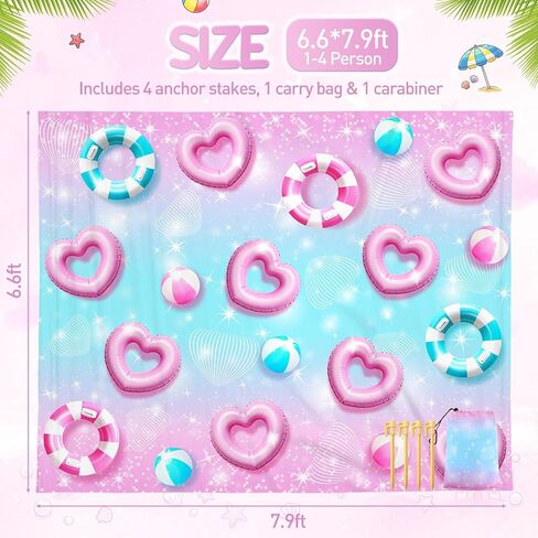 Extra Large Beach Blanket 6.6x7.9 ft Waterproof Sandproof Portable Beach Mat for 1-4 Adults, Quick Dry Outdoor Picnic Blanket with Summer Dream Style, Summer Travel Essential for Family in Saudi Arabia