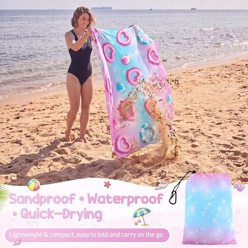 Extra Large Beach Blanket 6.6x7.9 ft Waterproof Sandproof Portable Beach Mat for 1-4 Adults, Quick Dry Outdoor Picnic Blanket with Summer Dream Style, Summer Travel Essential for Family in Saudi Arabia