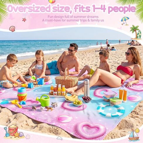 Extra Large Beach Blanket 6.6x7.9 ft Waterproof Sandproof Portable Beach Mat for 1-4 Adults, Quick Dry Outdoor Picnic Blanket with Summer Dream Style, Summer Travel Essential for Family in Saudi Arabia