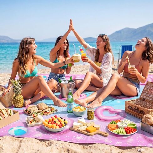 Extra Large Beach Blanket 6.6x7.9 ft Waterproof Sandproof Portable Beach Mat for 1-4 Adults, Quick Dry Outdoor Picnic Blanket with Summer Dream Style, Summer Travel Essential for Family in Saudi Arabia