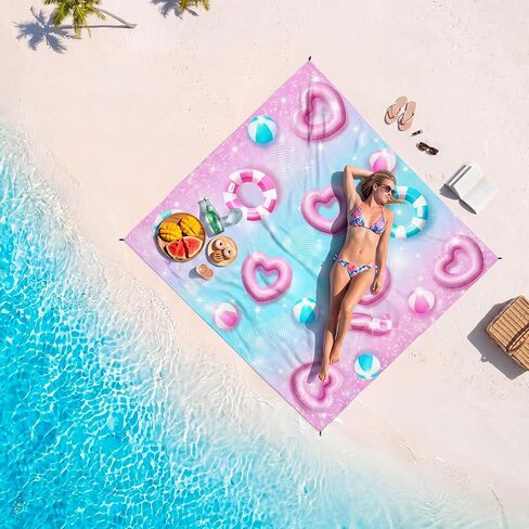 Extra Large Beach Blanket 6.6x7.9 ft Waterproof Sandproof Portable Beach Mat for 1-4 Adults, Quick Dry Outdoor Picnic Blanket with Summer Dream Style, Summer Travel Essential for Family in Saudi Arabia