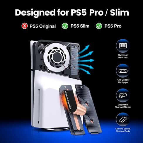 GRAUGEAR PS5 Pro/Slim M.2 SSD Heatsink, Integrated Copper Heatpipe, Aluminum Fins, Graphite Copper Foil Thermal Film, Compatible with M.2 SSD Upgrade for PlayStation 5 Pro/Slim in Saudi Arabia