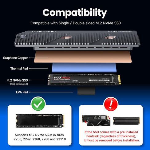 GRAUGEAR PS5 Pro/Slim M.2 SSD Heatsink, Integrated Copper Heatpipe, Aluminum Fins, Graphite Copper Foil Thermal Film, Compatible with M.2 SSD Upgrade for PlayStation 5 Pro/Slim in Saudi Arabia