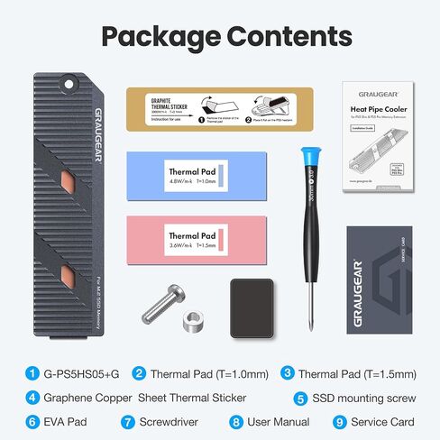 GRAUGEAR PS5 Pro/Slim M.2 SSD Heatsink, Integrated Copper Heatpipe, Aluminum Fins, Graphite Copper Foil Thermal Film, Compatible with M.2 SSD Upgrade for PlayStation 5 Pro/Slim in Saudi Arabia