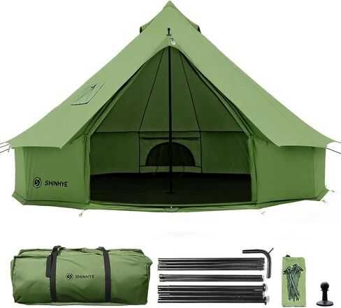Canvas Bell Yurt Tent with Stove Jack, Waterproof Luxury 4 Season Tents for Family Outdoor Camping 100% Cotton Green Glamping Tents for Hunting, Partie, All Year Living in Kuwait