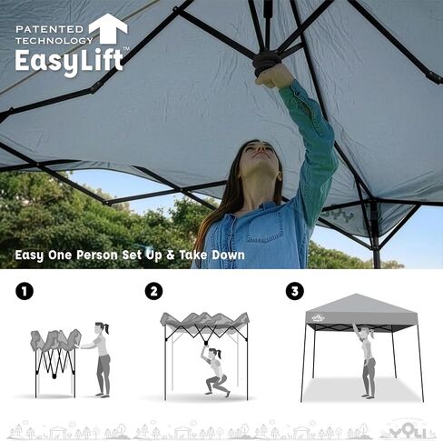 YOLI Kinetic EasyLift 64 مظلة منبثقة فورية فائقة الحمل، إعداد شخص واحد 8x8 أعلى على قاعدة 10x10، مأوى ساق مائل مع 1/2 جدار - أزرق in Kuwait