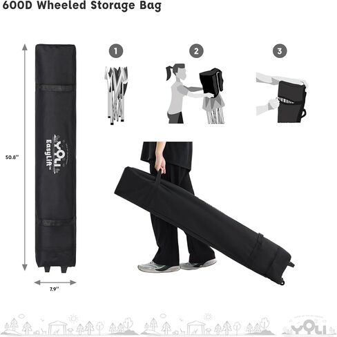 YOLI Kinetic EasyLift 64 مظلة منبثقة فورية فائقة الحمل، إعداد شخص واحد 8x8 أعلى على قاعدة 10x10، مأوى ساق مائل مع 1/2 جدار - أزرق in Kuwait