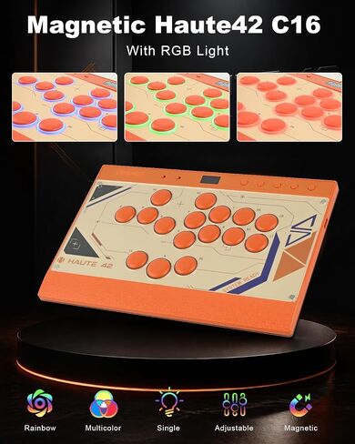 عصا تحكم أركيد بدون ذراع: عصا أركيد مغناطيسية بدون ذراع مع حواف RGB، وحدة تحكم أركيد برتقالية ممتازة Haute42 C16 للكمبيوتر/PS4/لعبة التبديل مع زر قفل يدعم التبديل السريع وSOCD in Kuwait