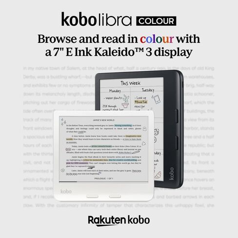 Kobo Libra Colour eReader (White with Stylus), 7" Glare-Free Colour E Ink Kaleido™ 3 Display, Dark Mode Option, Audiobooks, Waterproof in Kuwait