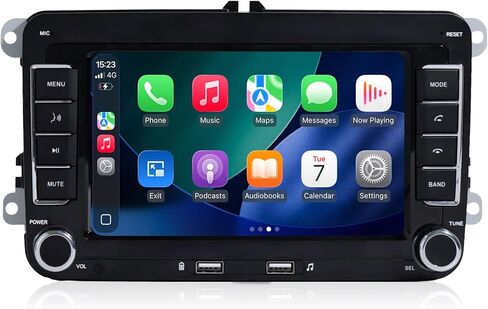 سيارة ستيريو Carplay Android Auto لسيارة Volkswagen VW Tiguan Jetta Beetle Passat Golf Mk5 Mk6 T5 EOS Polo، وحدة رأس راديو السيارة مع مرآة بلوتوث SWC 7 بوصة تعمل باللمس وكاميرا خلفية in Kuwait
