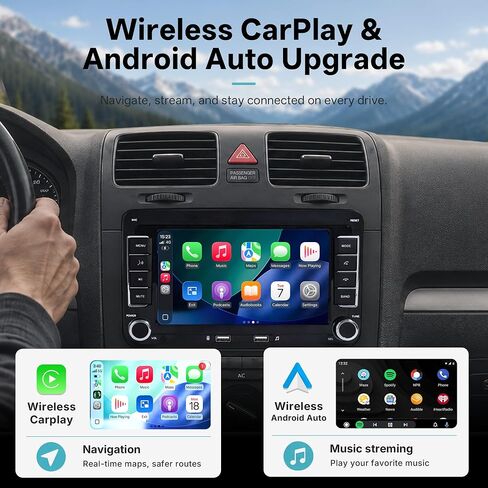 سيارة ستيريو Carplay Android Auto لسيارة Volkswagen VW Tiguan Jetta Beetle Passat Golf Mk5 Mk6 T5 EOS Polo، وحدة رأس راديو السيارة مع مرآة بلوتوث SWC 7 بوصة تعمل باللمس وكاميرا خلفية in Kuwait