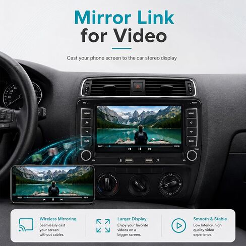 سيارة ستيريو Carplay Android Auto لسيارة Volkswagen VW Tiguan Jetta Beetle Passat Golf Mk5 Mk6 T5 EOS Polo، وحدة رأس راديو السيارة مع مرآة بلوتوث SWC 7 بوصة تعمل باللمس وكاميرا خلفية in Kuwait
