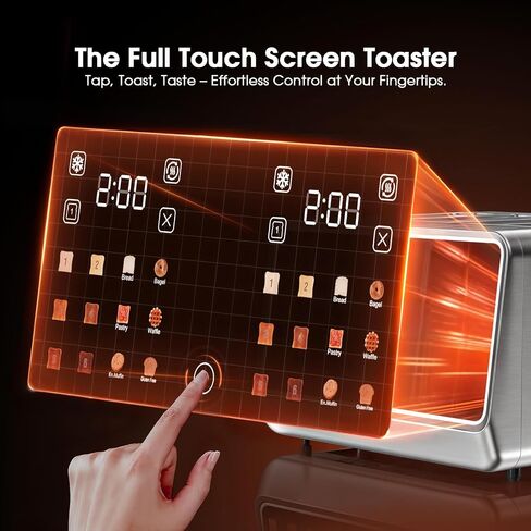 4 Slice Toaster with Dual Digital Smart TouchScreen & Independent Control Panel, Single-Slot Tech, Timer/Reheat/Defrost for Bagels, Bread, 1800W Stainless Steel, 6 Toast Types & Shade Settings in Saudi Arabia