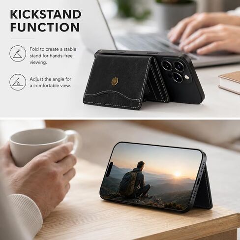 Magnetic Wallet Compatible with MagSafe,RFID Blocking PU Leather Card Holder,4 Card Slots,Cash Pocket,Photo ID Window,Snap Button,Magnetic Ring Included,Compatible with iPhone&Android Cases,Black in Kuwait