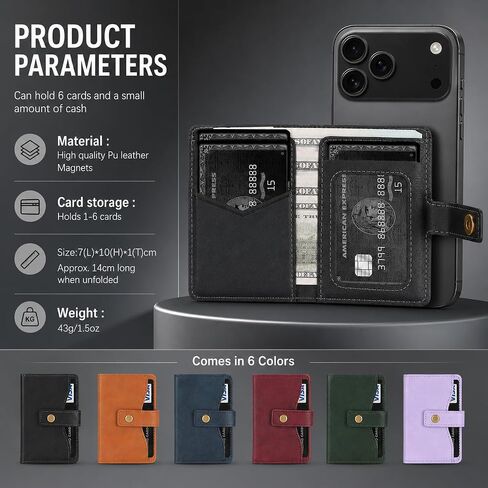 Magnetic Wallet Compatible with MagSafe,RFID Blocking PU Leather Card Holder,4 Card Slots,Cash Pocket,Photo ID Window,Snap Button,Magnetic Ring Included,Compatible with iPhone&Android Cases,Black in Kuwait