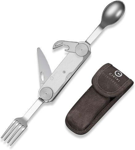 CIVIVI Partake 4-in-1 Camping Utensil, Detachable Stainless Steel Folding Knife, Fork, Spoon & Bottle Opener Multi-Tool, with Waxed Canvas Pouch for Travel Camping Hiking C24032C-1, Black in Saudi Arabia