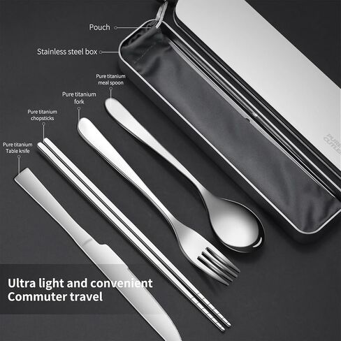 Zing TTI titanium tableware set, travel tableware with box, including titanium fork, knife, chopsticks and spoon, packed in a suitcase, portable design, suitable for school, work, picnic, camping use in Kuwait