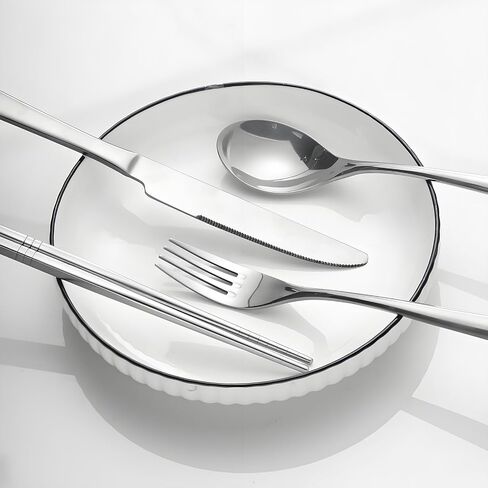 Zing TTI titanium tableware set, travel tableware with box, including titanium fork, knife, chopsticks and spoon, packed in a suitcase, portable design, suitable for school, work, picnic, camping use in Kuwait