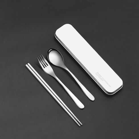 Zing TTI titanium tableware set, travel tableware with box, including titanium fork, knife, chopsticks and spoon, packed in a suitcase, portable design, suitable for school, work, picnic, camping use in Kuwait