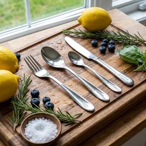 Valtcan Titanium Grade 1 Dinnerware 4 Piece Set Fork Spoon Knife Teaspoon Kitchen Flatware Long Dinner Full Size Silverware Utensils in Kuwait
