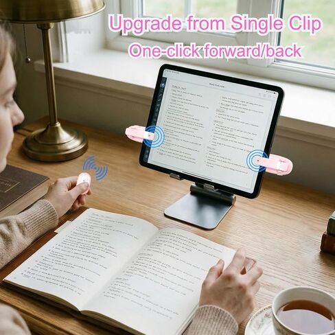 أداة تقليب الصفحات بمشبك مزدوج لجهاز Kindle والأجهزة اللوحية، قراءة بدون استخدام اليدين، مع حقيبة تخزين (مشبكين - وردي) in Kuwait