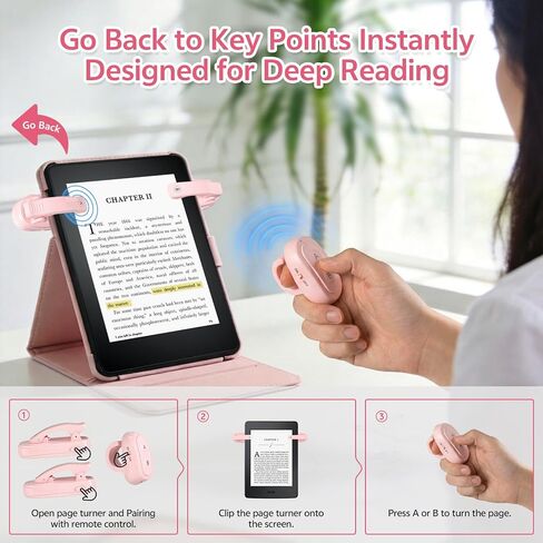 أداة تقليب الصفحات بمشبك مزدوج لجهاز Kindle والأجهزة اللوحية، قراءة بدون استخدام اليدين، مع حقيبة تخزين (مشبكين - وردي) in Kuwait