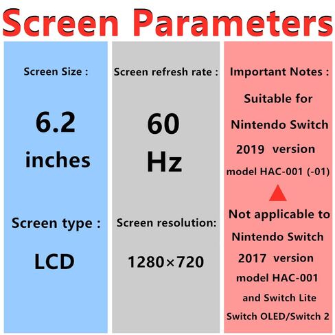 6.2" For Nintendo Switch Screen Replacement Switch HAC-001(-01) 2019 Display Assembly with Repair Tools (Only LCD Screen, Not OLED/Lite/HAC-001) in Saudi Arabia