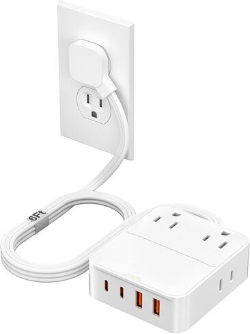Flat Plug Power Strip with USB Ports-4 AC&4 USB Ports, Extension Cord in Kuwait