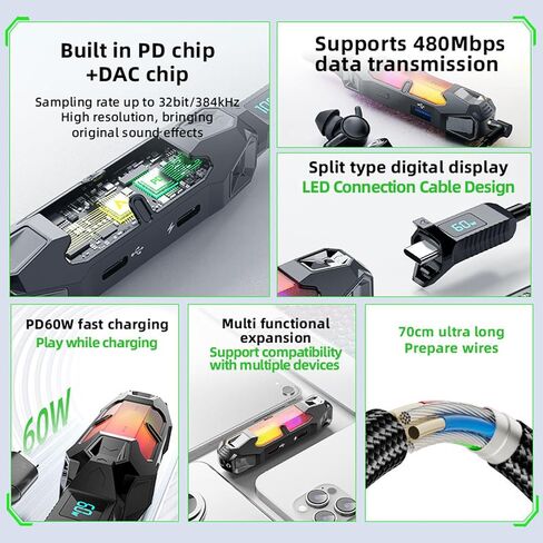 PD60W Sound Card Converter for Piva X41 Type C Port Enabling 32bit 384kHz Auditory and Seamlessly Charging Gaming Docking Station in Saudi Arabia