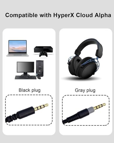 Replacement Audio Aux Cord Alpha Cable for Kingston HyperX Cloud Alpha and Cloud Mix, for Logitech G633, G933 Gaming Headset, Nylon Braided Headphone Audio 3.5mm Plug Cable,Black,1.5M / 5ft in Saudi Arabia