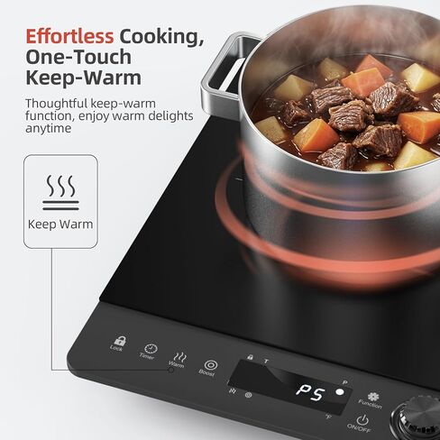 Induction Cooktop,SOPINWAEH Single Portable Induction Cooker Countertop Burner For Cooking,8 Power Levels&8 Temp Setting,3-Hour Timer Child Safety Lock in Kuwait