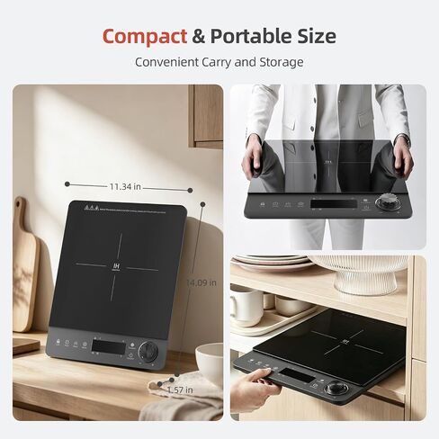 Induction Cooktop,SOPINWAEH Single Portable Induction Cooker Countertop Burner For Cooking,8 Power Levels&8 Temp Setting,3-Hour Timer Child Safety Lock in Kuwait