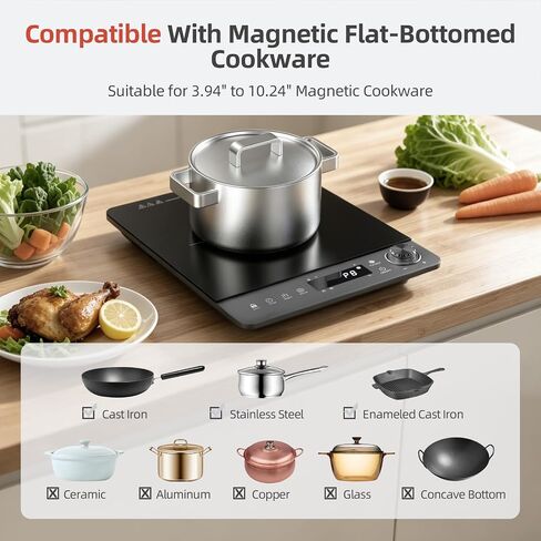 Induction Cooktop,SOPINWAEH Single Portable Induction Cooker Countertop Burner For Cooking,8 Power Levels&8 Temp Setting,3-Hour Timer Child Safety Lock in Kuwait