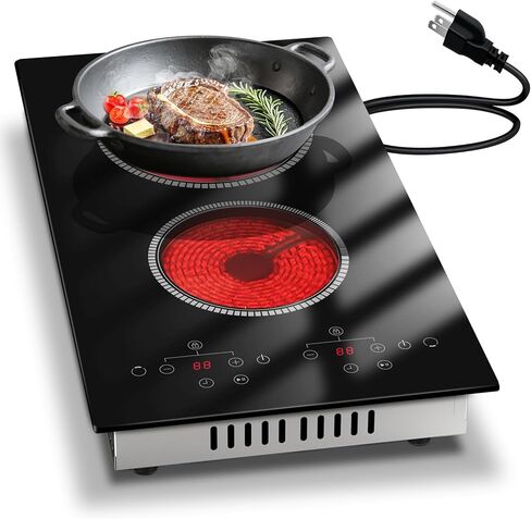 2 Burner Electric Cooktop, 12 Inch Electric Stove Top, 110V Plug in in Kuwait