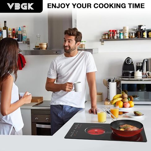 موقد كهربائي VBGK، موقد كهربائي 110 فولت 2100 وات 2 شعلة، كونترتوب وموقد مدمج مع 9 مستويات طاقة، قفل أمان للأطفال، مؤقت، تحكم باللمس LED، حماية من الحرارة الزائدة in Kuwait