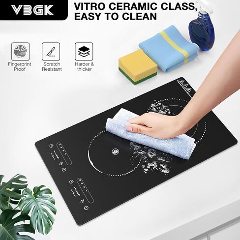 موقد كهربائي VBGK، موقد كهربائي 110 فولت 2100 وات 2 شعلة، كونترتوب وموقد مدمج مع 9 مستويات طاقة، قفل أمان للأطفال، مؤقت، تحكم باللمس LED، حماية من الحرارة الزائدة in Kuwait