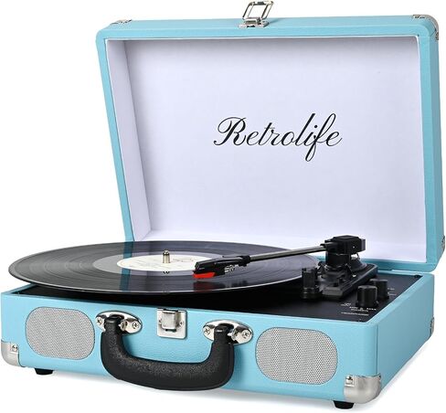Vinyl Record Player 3-Speed Bluetooth Suitcase Portable Belt-Driven Record Player with Built-in Speakers RCA Line Out AUX in Headphone Jack Vintage Turntable in Kuwait