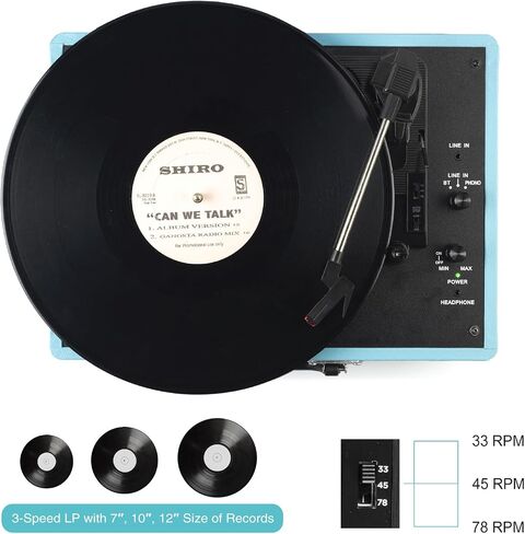 Vinyl Record Player 3-Speed Bluetooth Suitcase Portable Belt-Driven Record Player with Built-in Speakers RCA Line Out AUX in Headphone Jack Vintage Turntable in Kuwait