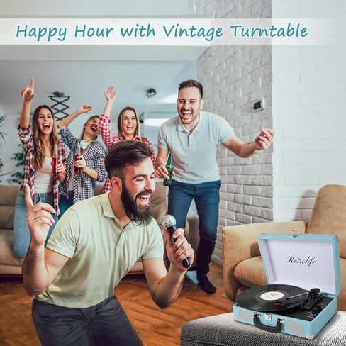 Vinyl Record Player 3-Speed Bluetooth Suitcase Portable Belt-Driven Record Player with Built-in Speakers RCA Line Out AUX in Headphone Jack Vintage Turntable in Kuwait