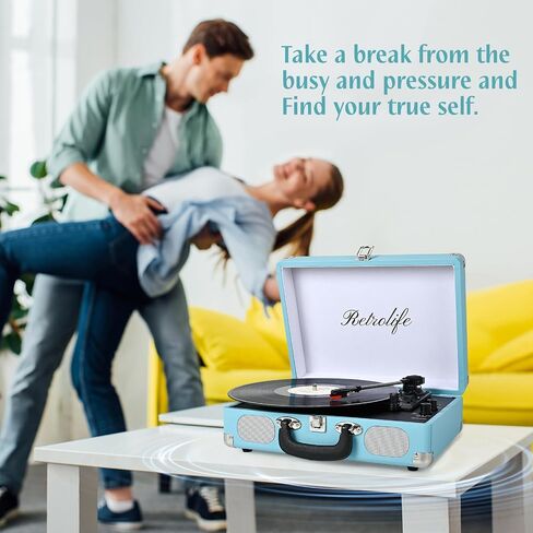 Vinyl Record Player 3-Speed Bluetooth Suitcase Portable Belt-Driven Record Player with Built-in Speakers RCA Line Out AUX in Headphone Jack Vintage Turntable in Kuwait