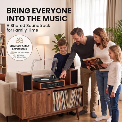 Vinyl Record Player with 6 Speakers, 4 Built-in & 2 External, HiFi Sound in Saudi Arabia
