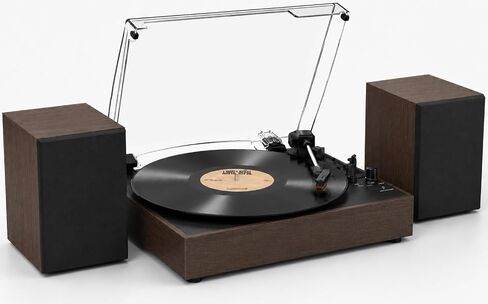 Retrolife® Record Player with 2 External Speakers, Vinyl Turntable, Walnut in Kuwait